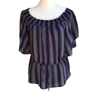 Abercrombie & Fitch Navy Blue Striped Flutter Sleeve Blouse Size XS NEW